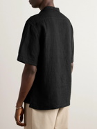 Barena - Bagolo Camp-Collar Cotton and Linen-Blend Gauze Shirt - Black