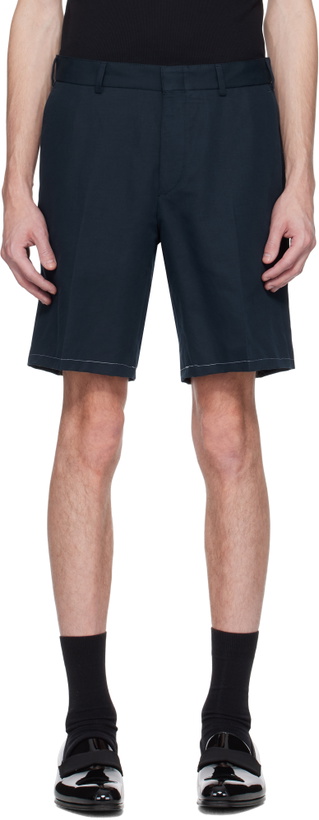 Photo: Brioni Navy Cotton Gabardine Shorts