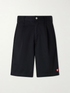 Human Made - Skater Straight-Leg Logo-Detailed Pleated Twill Shorts - Black