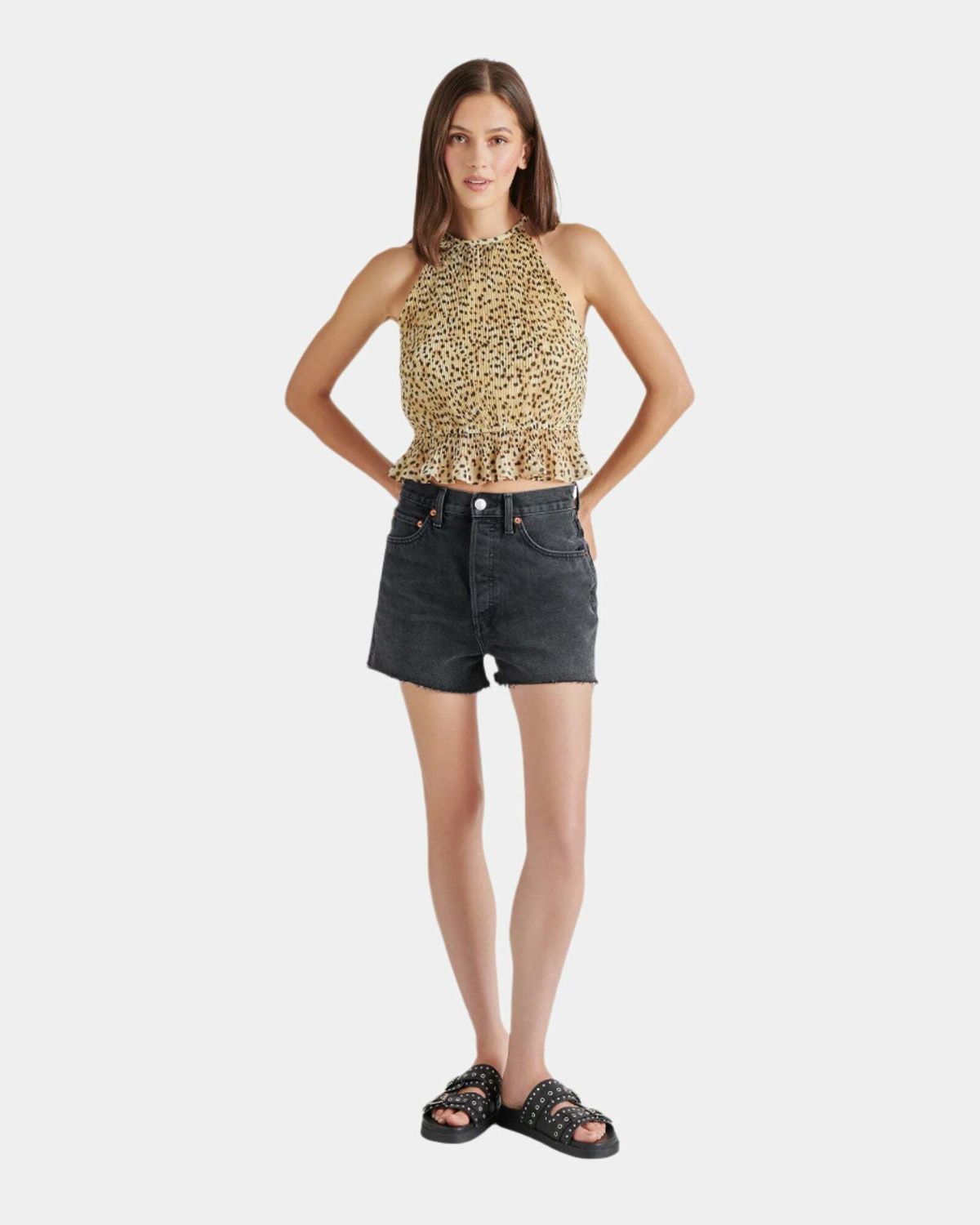 Steve Madden Emil Top Leopard Tops in Tan