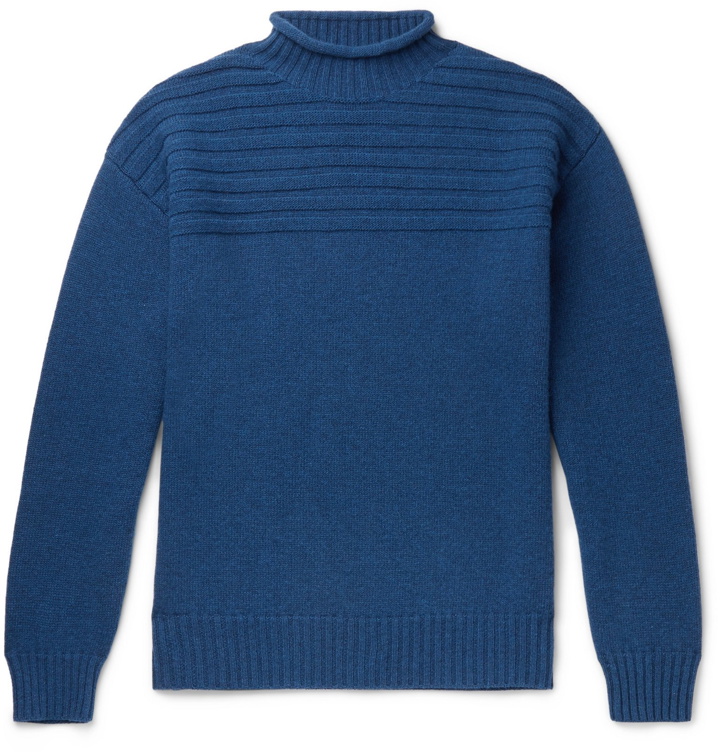Photo: Mr P. - Ribbed Virgin Wool Mock-Neck Sweater - Blue