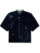11.11/eleven eleven - Grandad-Collar Embroidered Silk and Cotton-Blend Shirt - Blue