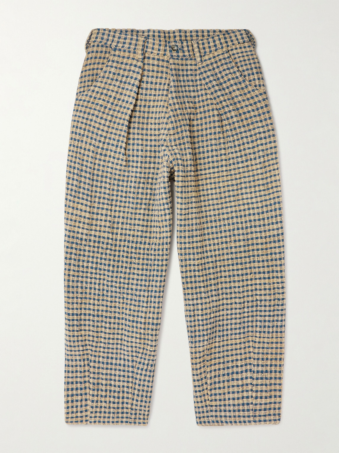 Story mfg. - Lush Barrel-Leg Pleated Checked Organic Cotton Trousers - Brown