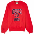 Gucci Men's College Logo Crew Neck Sweat in Live Red
