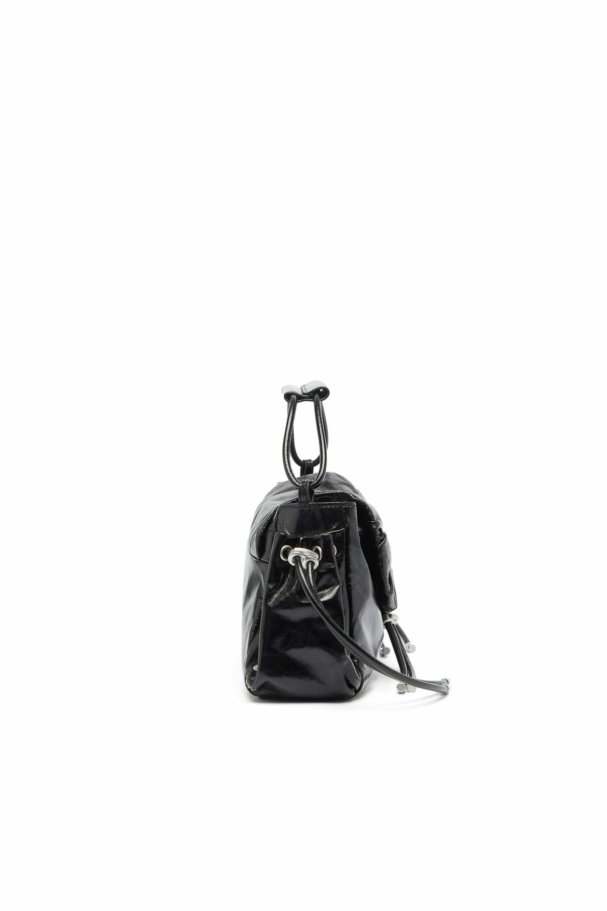 Diesel Scrunch-D - Top-handle bag in shiny wrinkled leather - Handbags Womens in Black