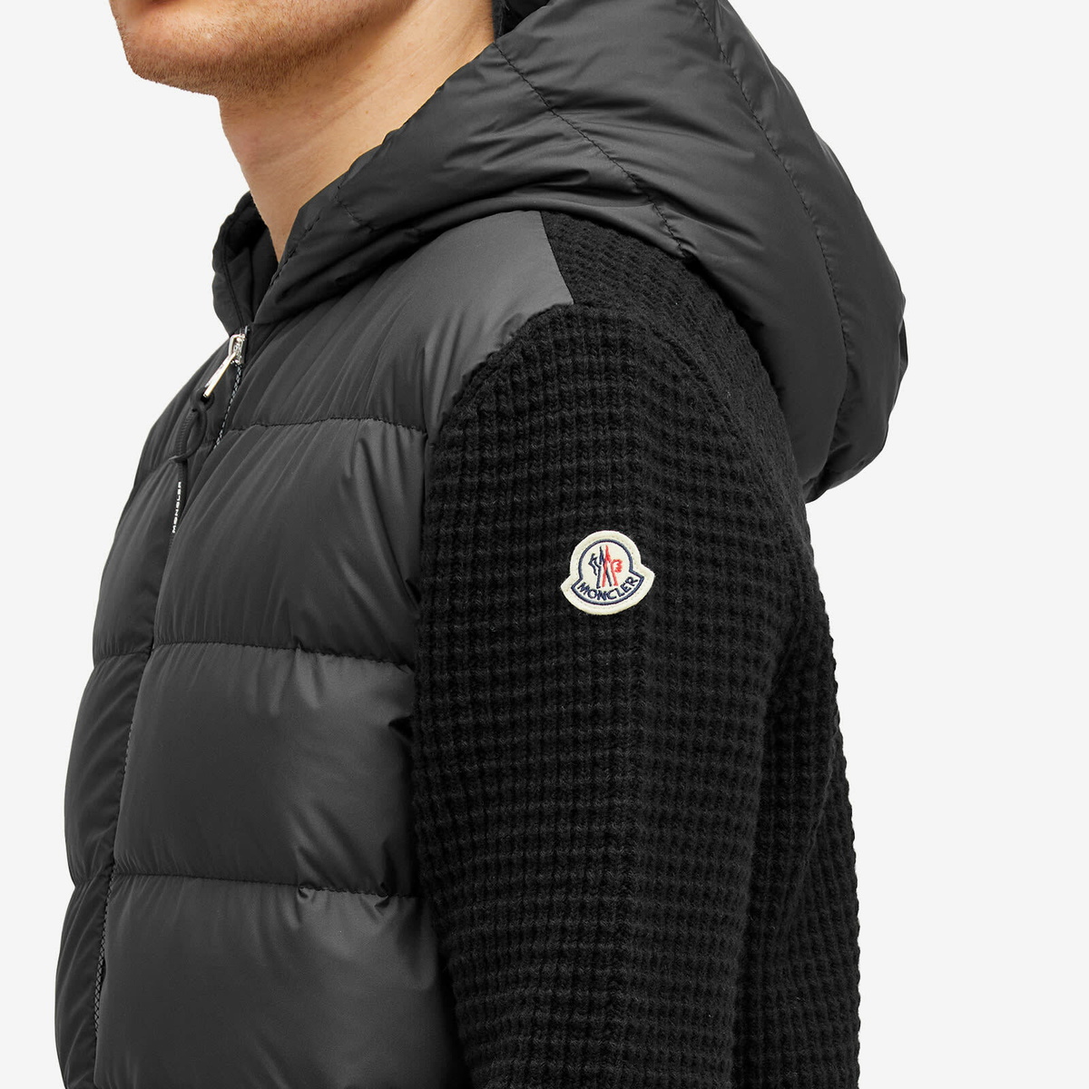 Moncler Men's Down Knit Waffle Jacket in Black Moncler