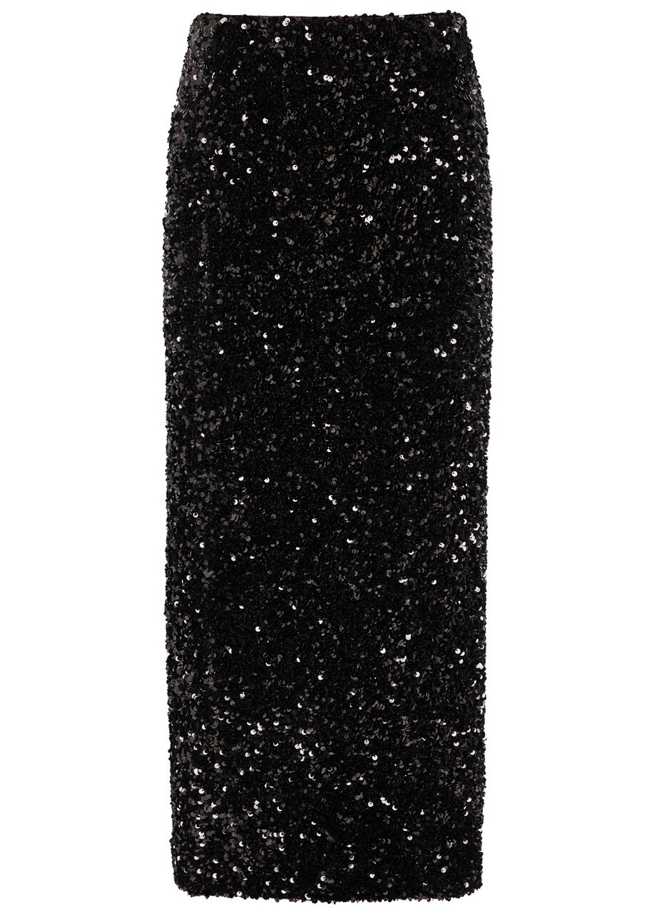 Vince Sequin-embellished Velvet Midi Skirt Black