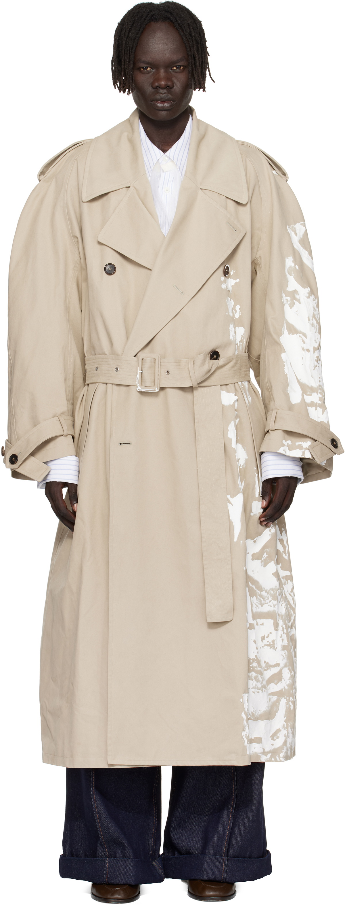 Hed Mayner Beige Painted Trench Coat