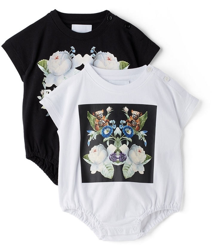 Photo: Burberry Baby Two-Pack White & Black Floral Bodysuit Set
