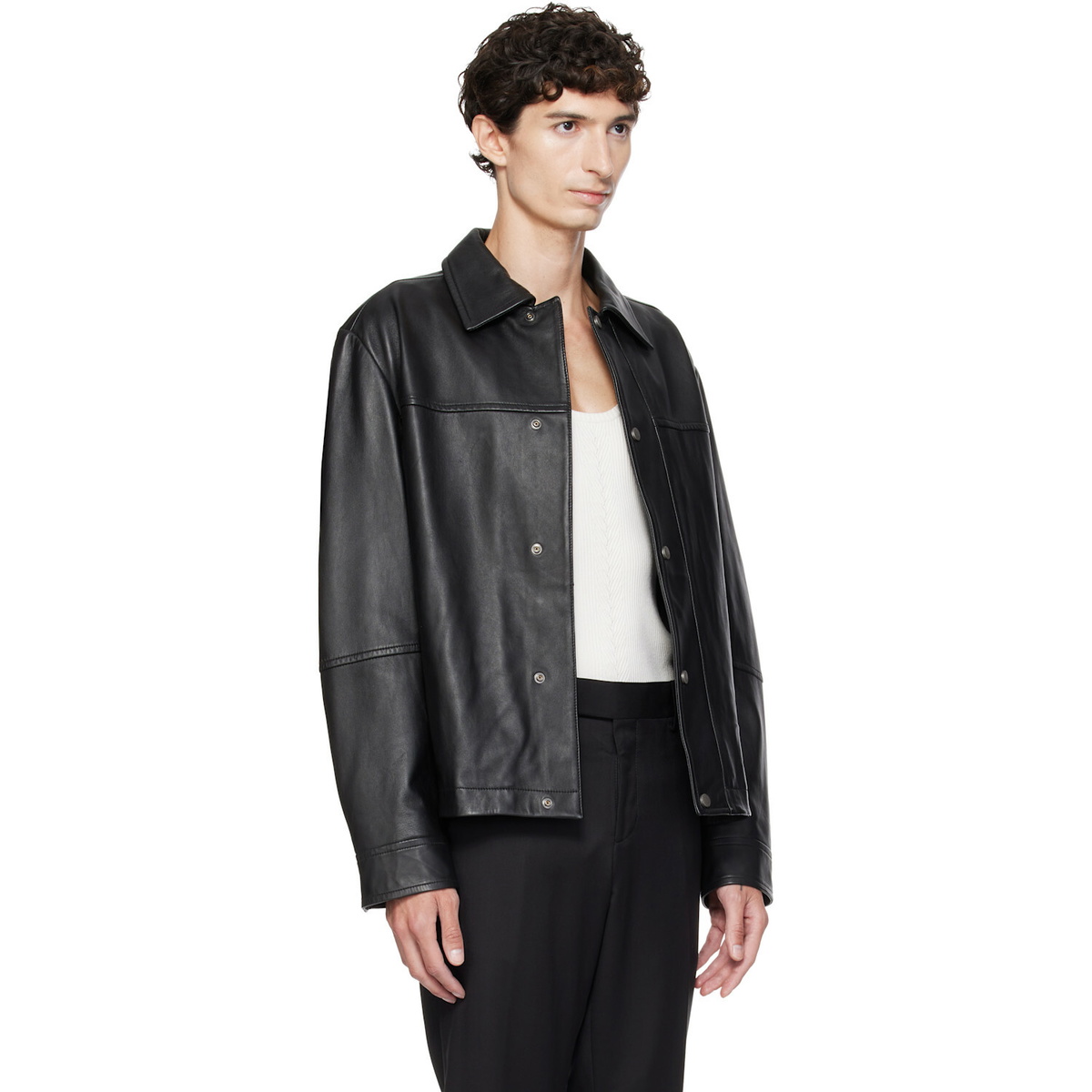 BOSS Black Regular-Fit Metal Logo Buttons Leather Jacket