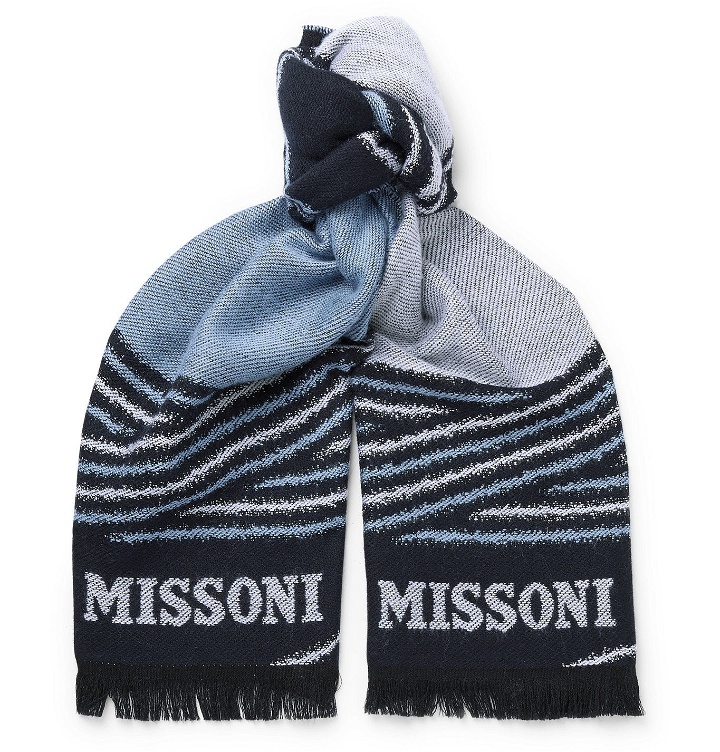 Photo: Missoni - Fringed Striped Wool Scarf - Blue