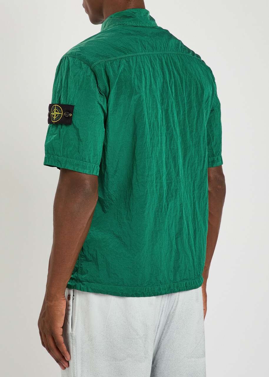 Stone Island Crinkled Nylon Overshirt Green