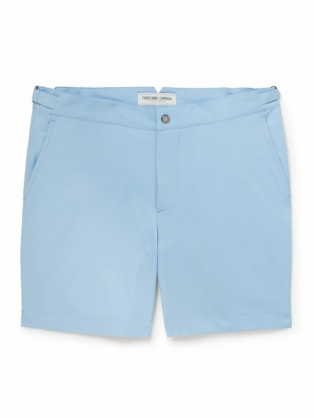 Photo: Frescobol Carioca - Rio Slim-Fit Mid-Length Recycled-Shell Swim Shorts - Blue