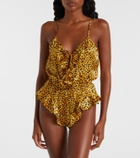 Versace Leopard-print silk satin bodysuit