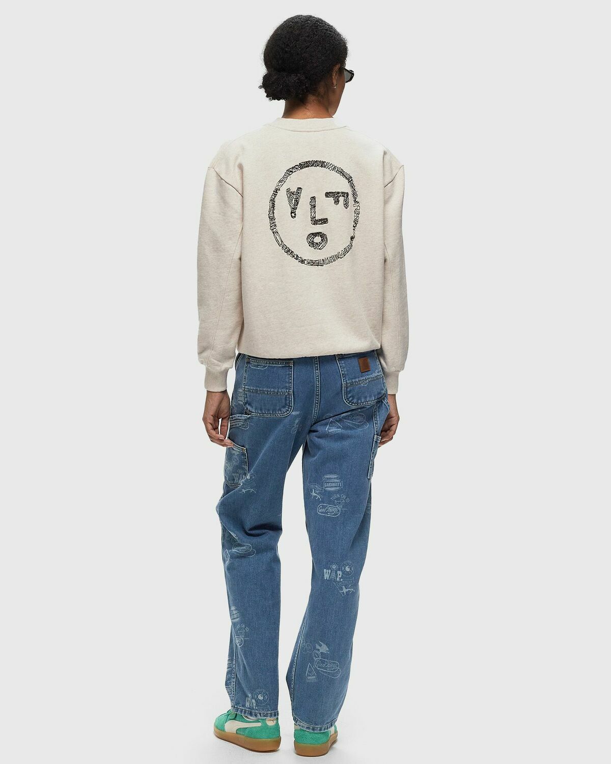 ølåf Scribble Face Crew Neck Beige Sweatshirts