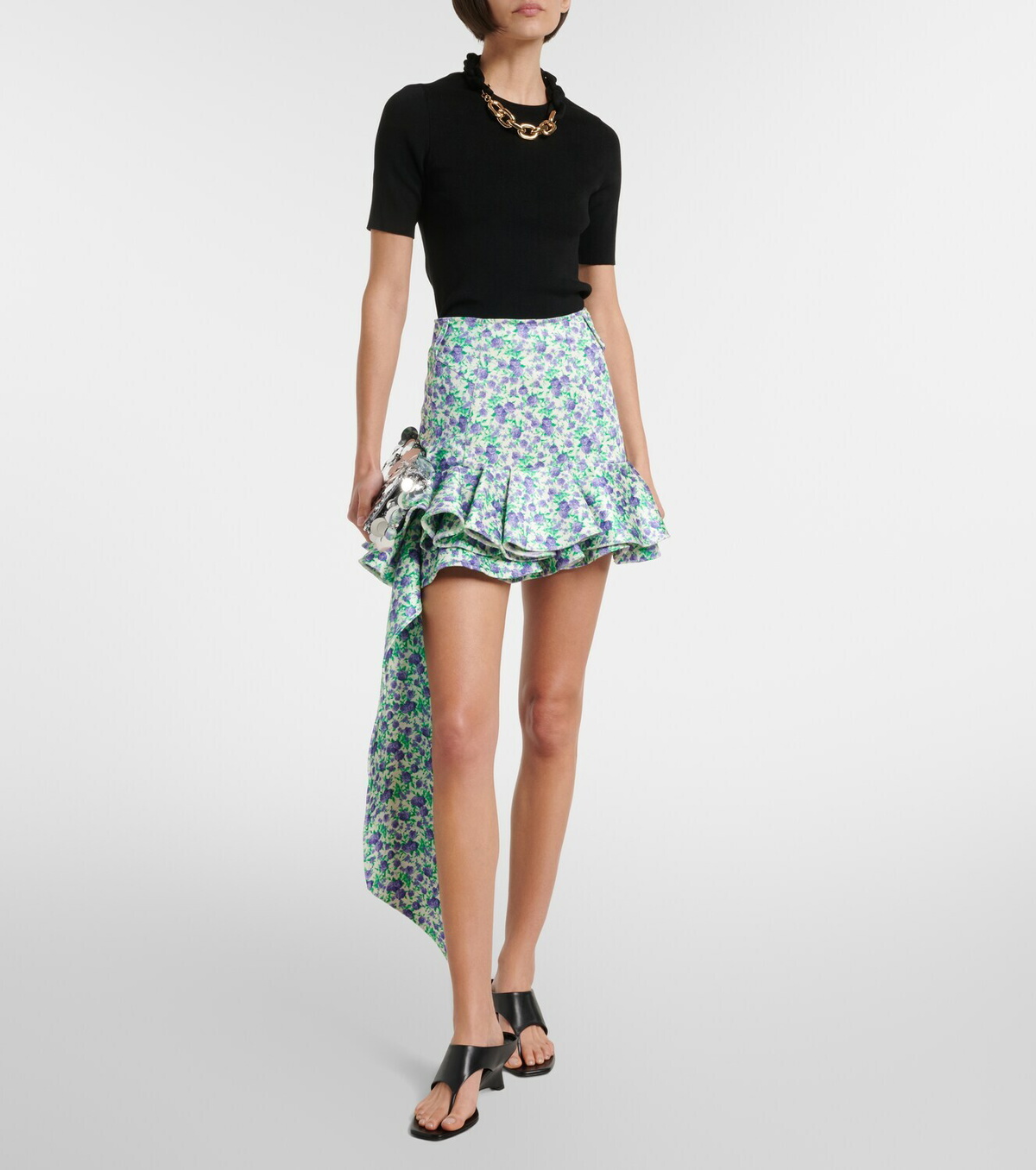 Rabanne Ruffled floral jersey miniskirt