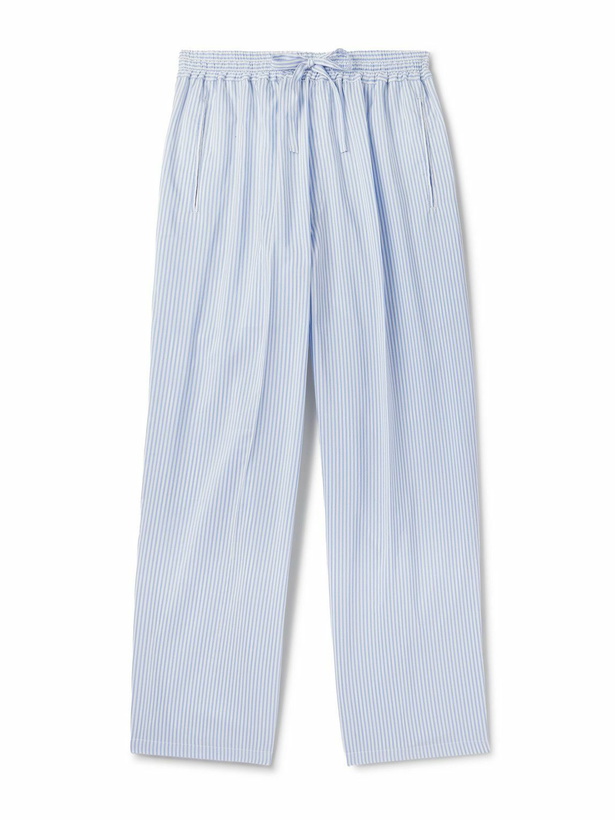 Photo: UMIT BENAN - Julian Straight-Leg Silk and Cotton-Blend Drawstring Trousers - Blue