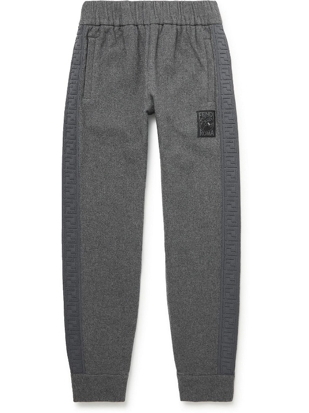 Photo: Fendi - Tapered Logo-Embossed Cashmere-Blend Flannel Trousers - Gray