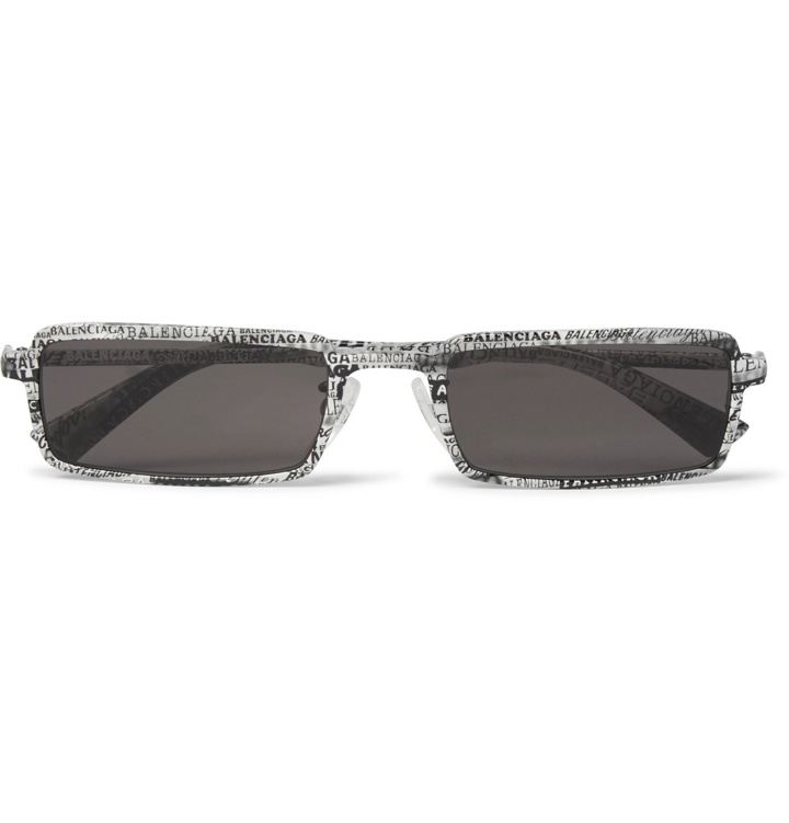 Photo: Balenciaga - Rectangle-Frame Logo-Print Acetate Sunglasses - White