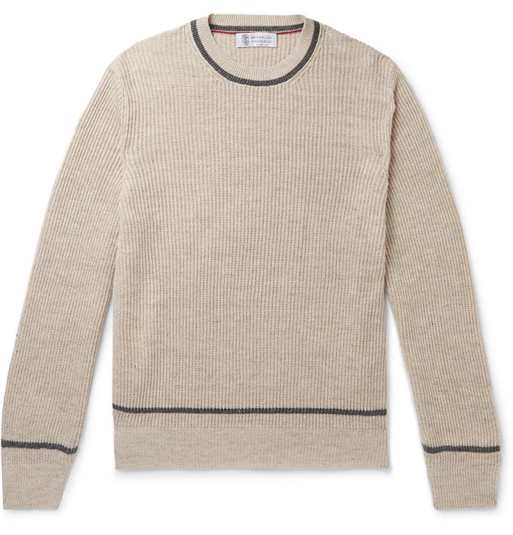 Photo: Brunello Cucinelli - Ribbed Linen and Cotton-Blend Sweater - Neutrals