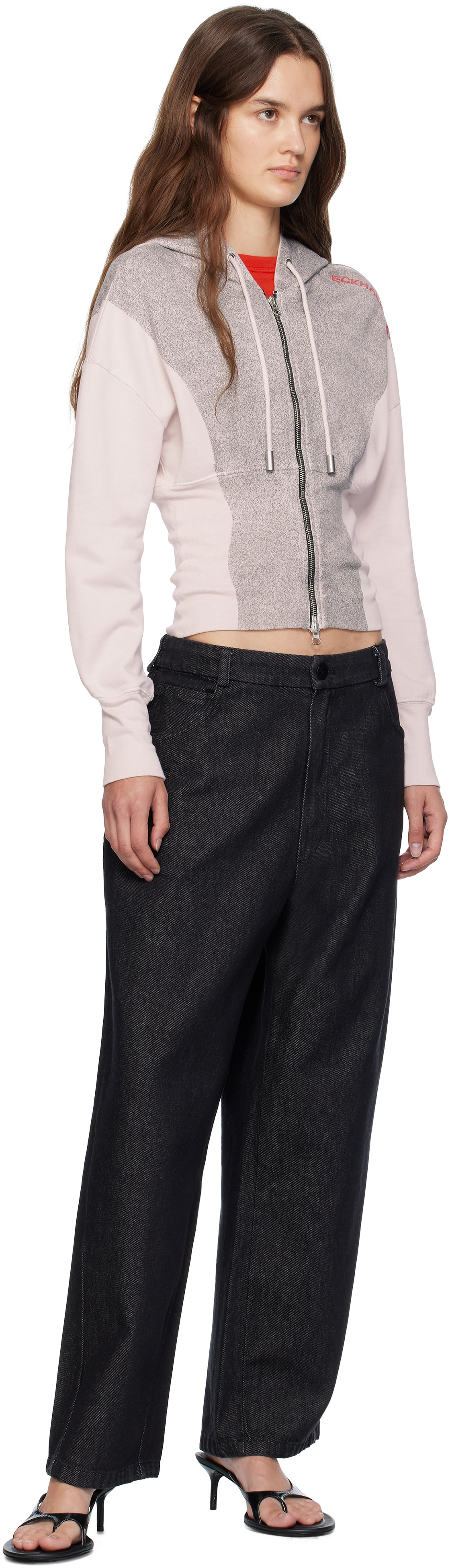 Eckhaus Latta White & Gray Snatched Hoodie