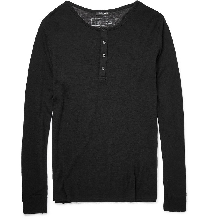 Photo: Balmain - Wool Henley T-Shirt - Black