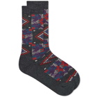 Anonymous Ism American Quilt Pile Crew Sock in Charcoal