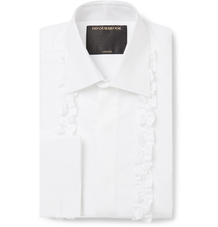 Photo: Favourbrook - White Slim-Fit Ruffled Double-Cuff Cotton-Poplin Tuxedo Shirt - White
