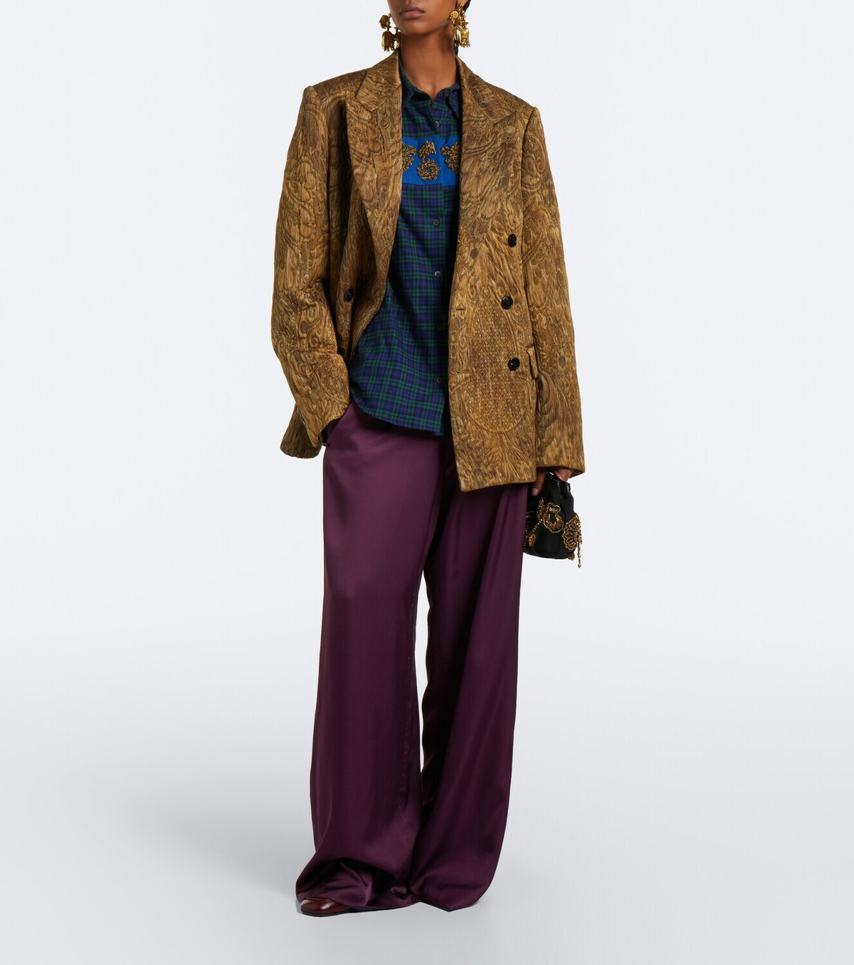 Dries Van Noten Checked embroidered cotton flannel shirt