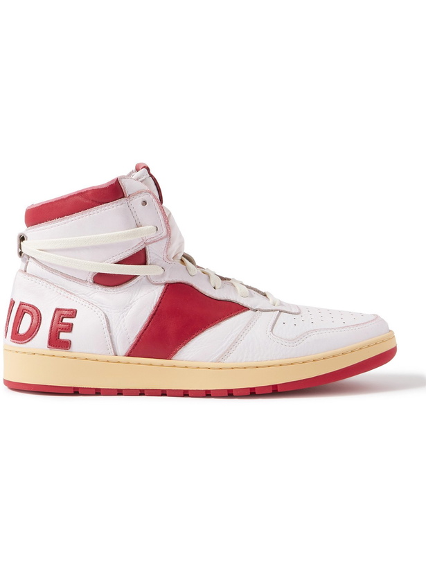 Photo: RHUDE - Rhecess Distressed Leather High-Top Sneakers - Red - 7
