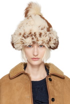 Cawley Off-White & Brown Bobble Shearling Beanie