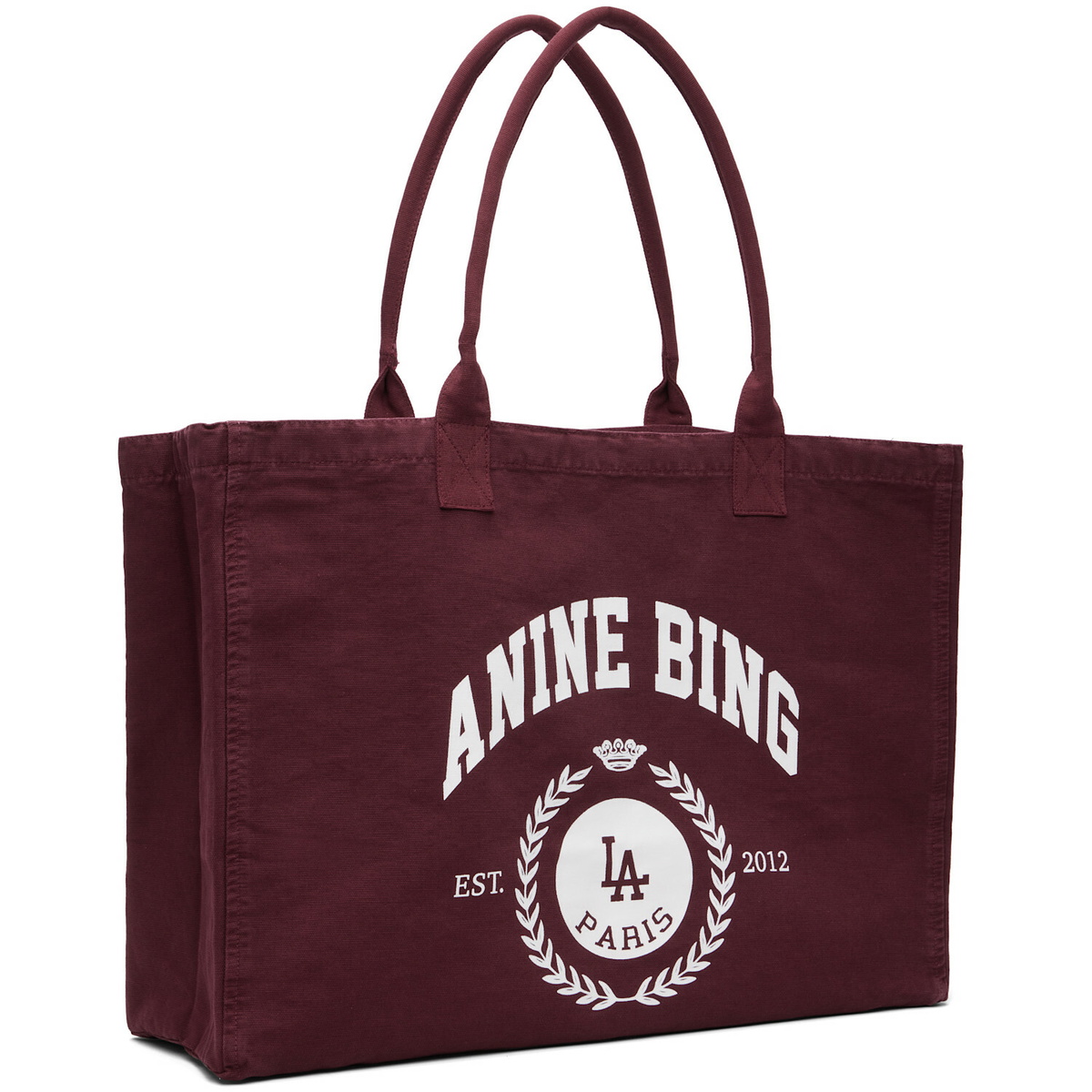 ANINE BING Burgundy Leo Canvas Collegiate Tote