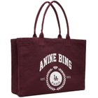 ANINE BING Burgundy Leo Canvas Collegiate Tote