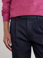 Zegna - Straight-Leg Pleated Cotton and Linen-Blend Trousers - Blue