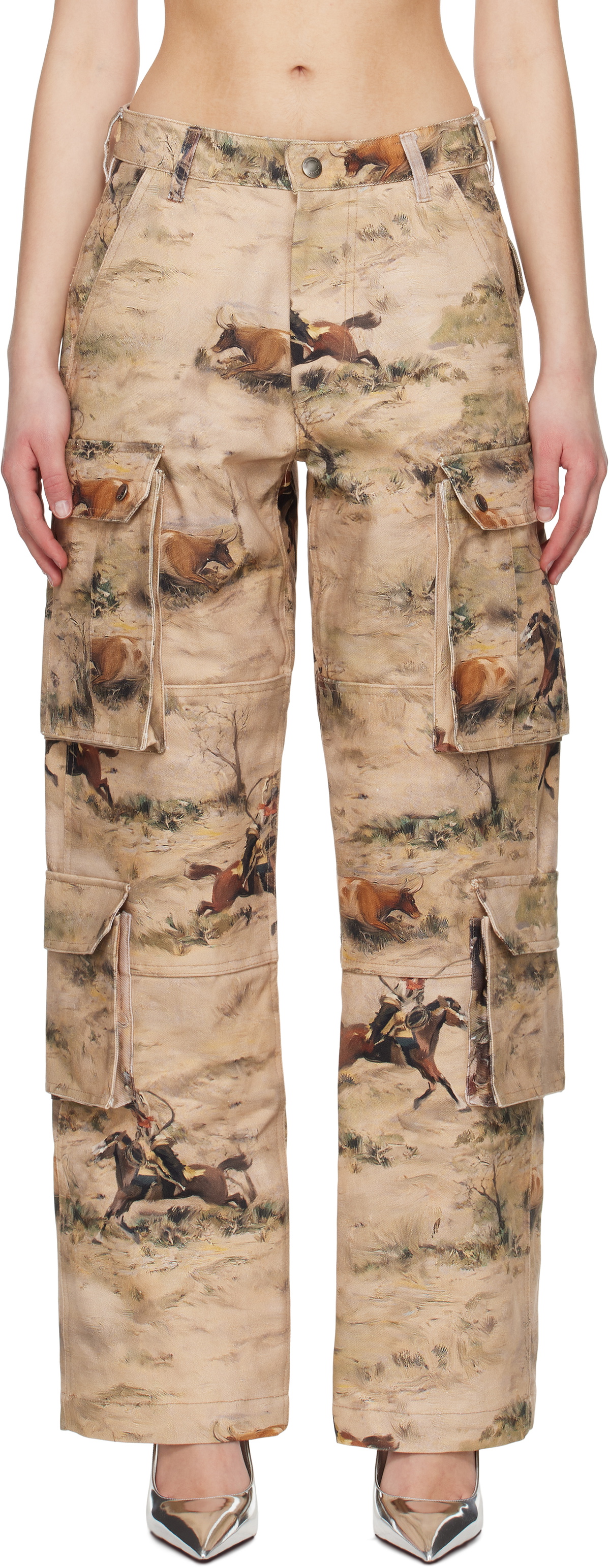 Andersson Bell Beige Waxed Utility Pocket Cargo Pants