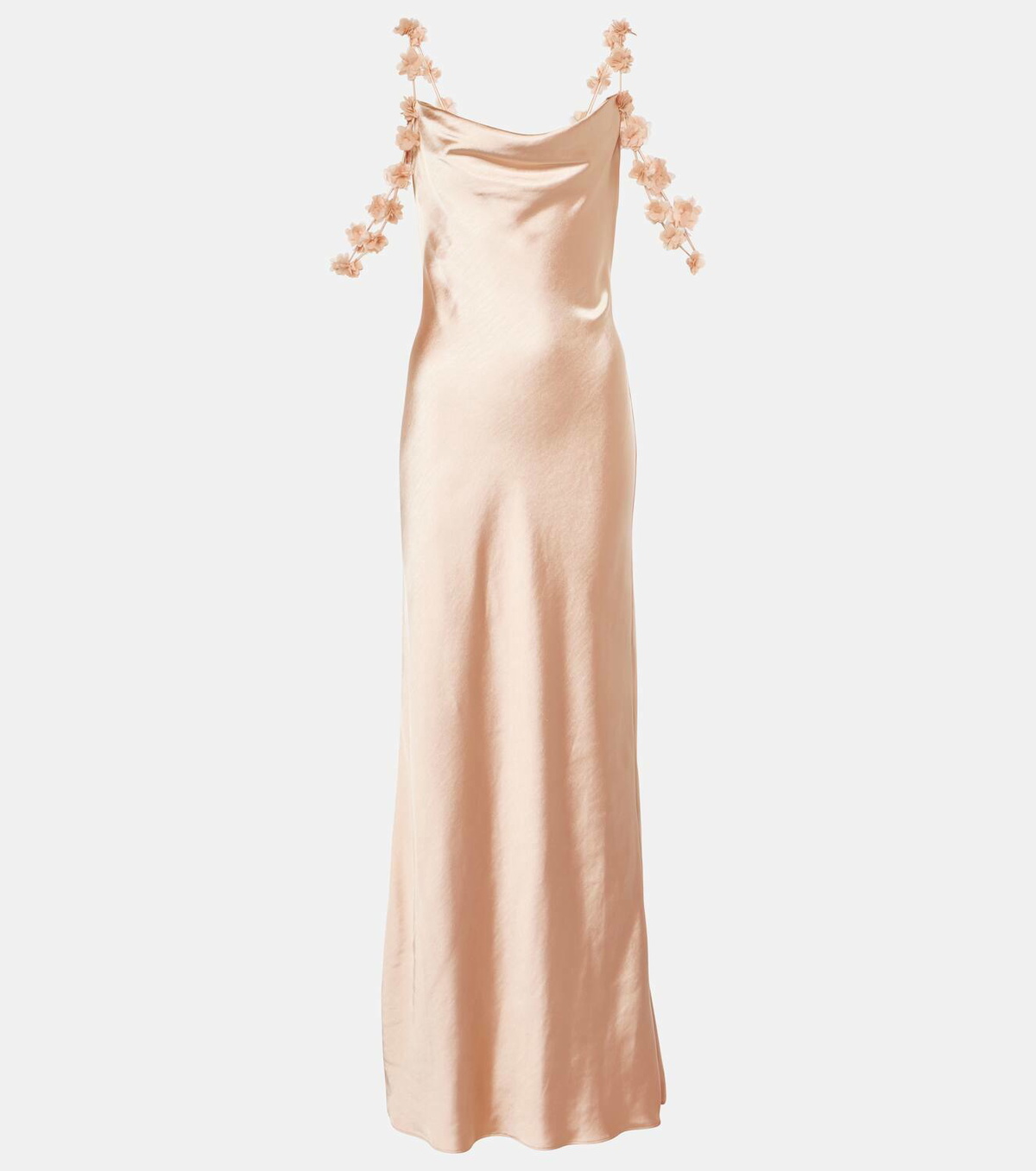 SELF-PORTRAIT ワンピース Bridal floral-applique satin 932869 Bridal floral-appliqué satin gown in blue - Self Portrait