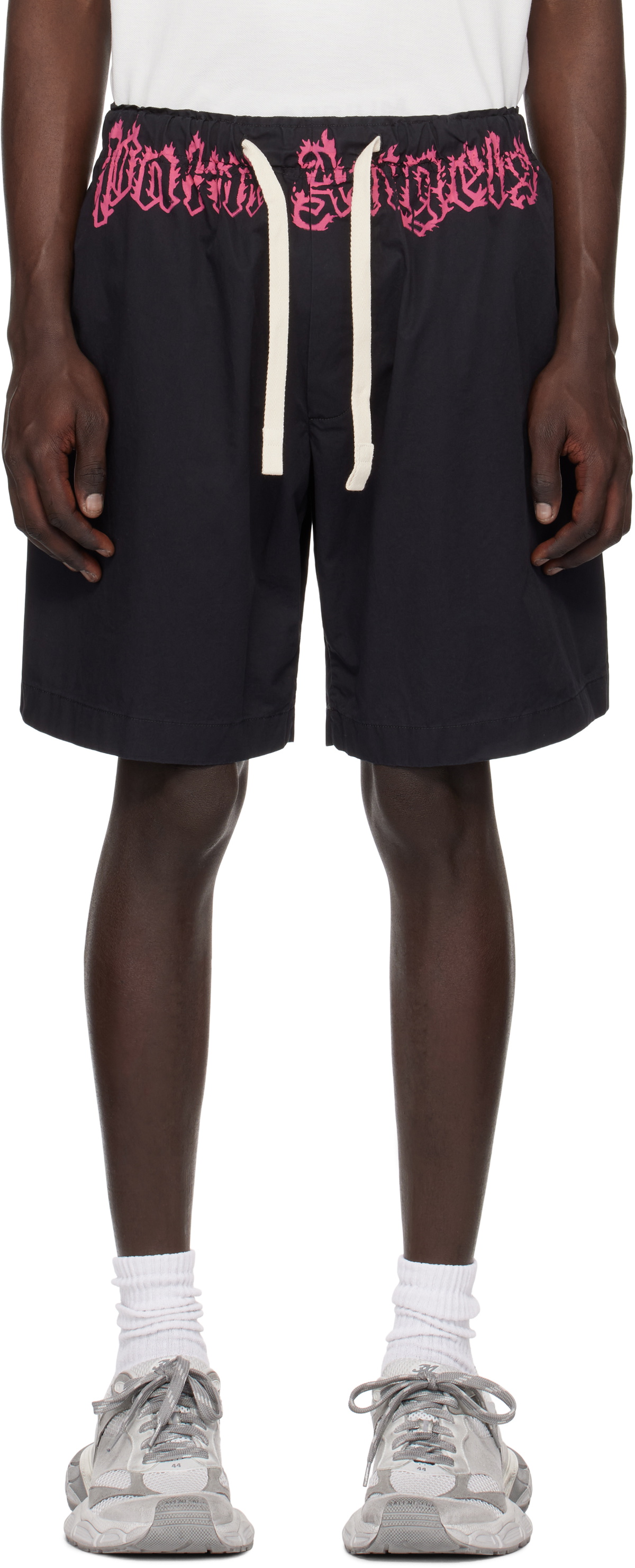 Palm Angels Black Shorts With Yellow Blurred Logo