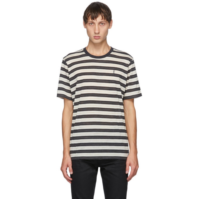 Photo: Saint Laurent Beige Striped Monogramme T-Shirt