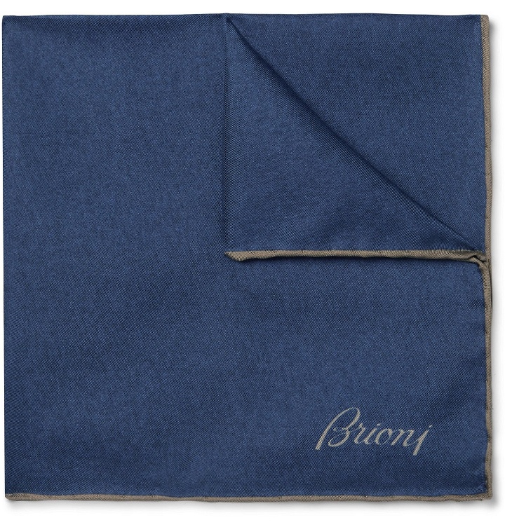 Photo: Brioni - Contrast-Tipped Mélange Silk-Twill Pocket Square - Blue