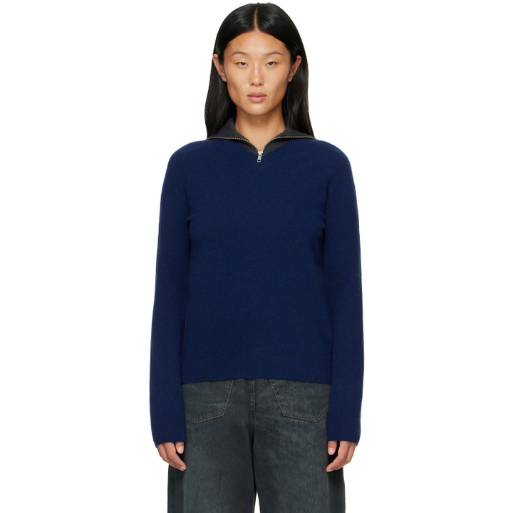 Photo: MM6 Maison Margiela Navy & Gray Layered Neckline Pullover Sweater