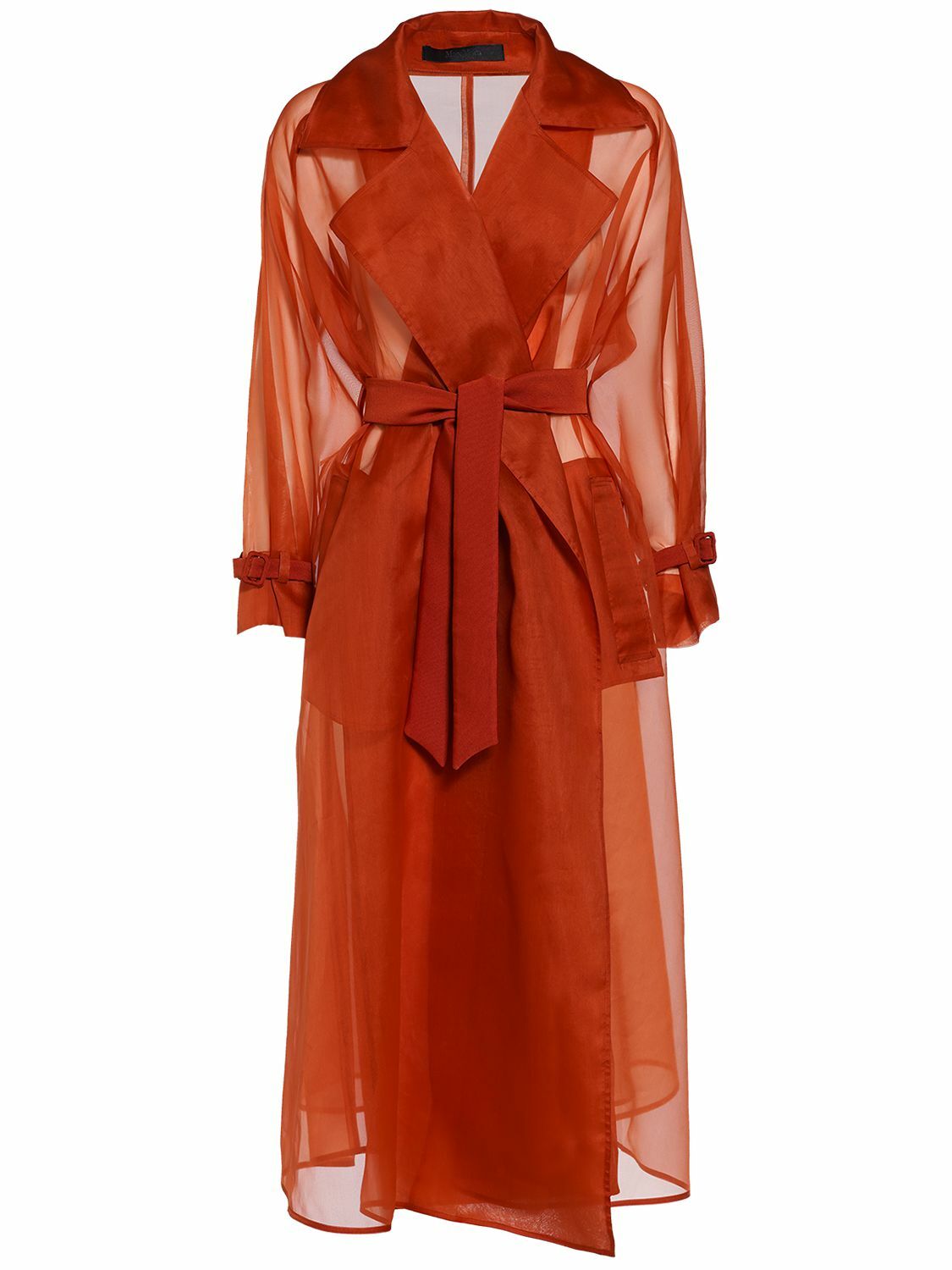 MAX MARA Rauche Belted Silk Organza Trench Coat