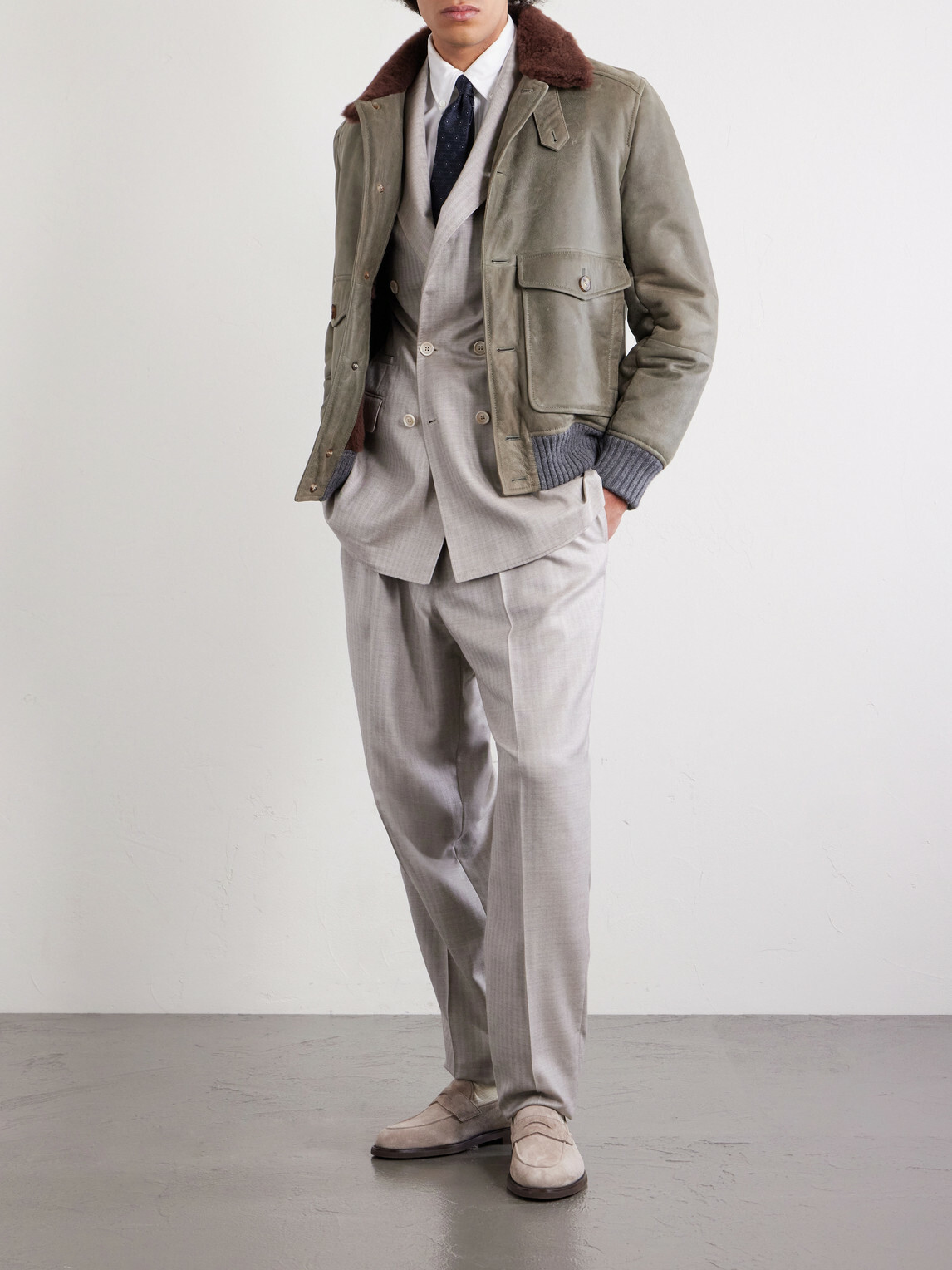 Brunello Cucinelli - Shearling Bomber Jacket - Green