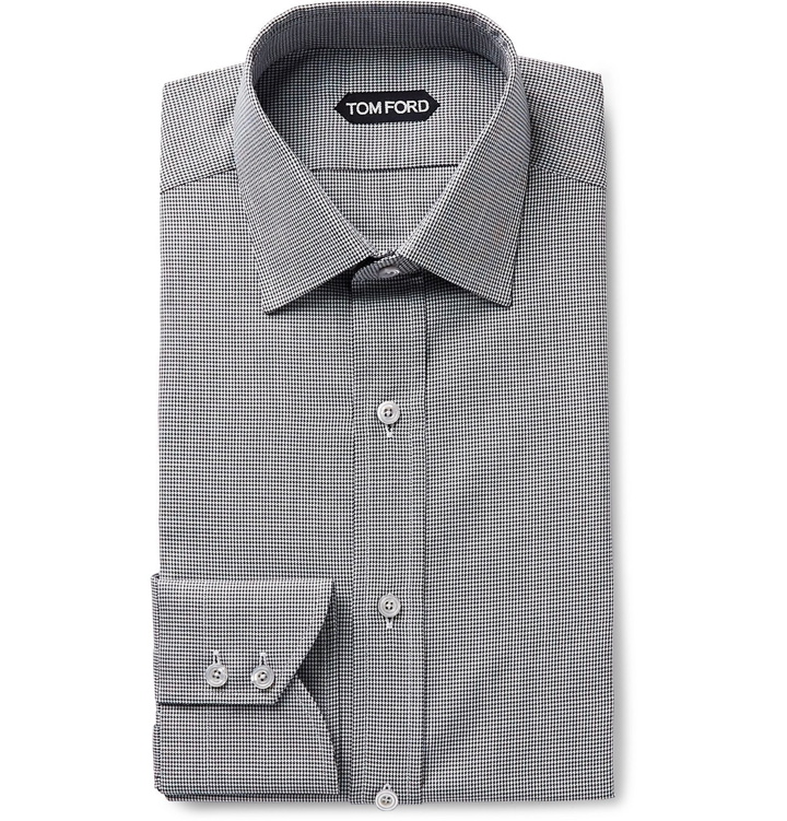 Photo: TOM FORD - Black Slim-Fit Puppytooth Cotton-Poplin Shirt - Black