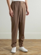 Sunspel - Straight-Leg Pleated Virgin Wool-Twill Trousers - Brown