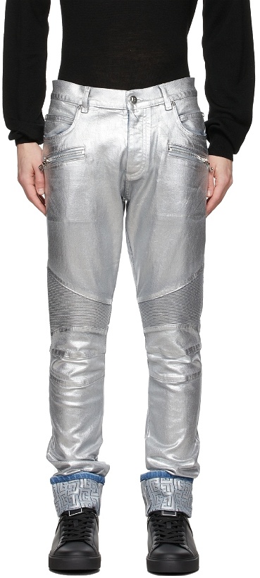 Photo: Balmain Silver Embossed Jeans