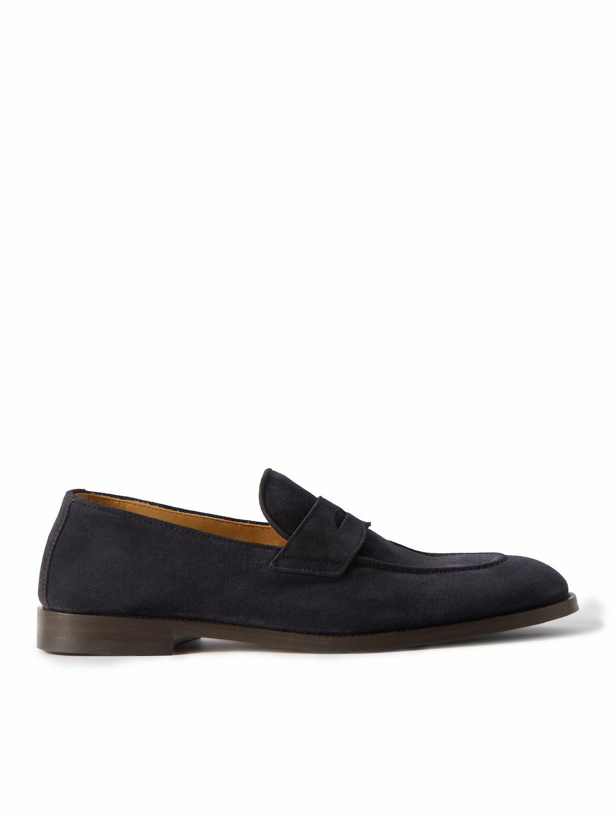 Photo: Brunello Cucinelli - Suede Penny Loafers - Blue