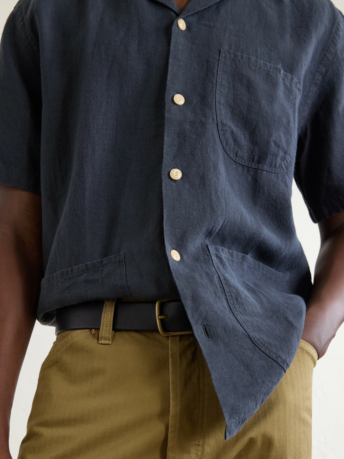 Drake's - Camp-Collar Linen Shirt - Blue