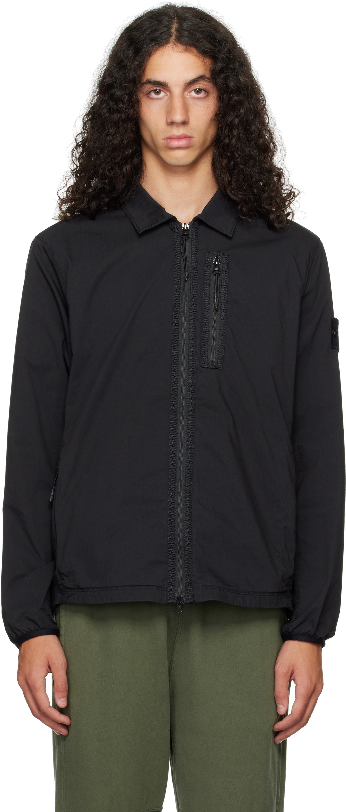 STONE  ZIP OVERSHIRT Lサイズ Stone Island Black Twill Zip Overshirt Jacket Stone Island