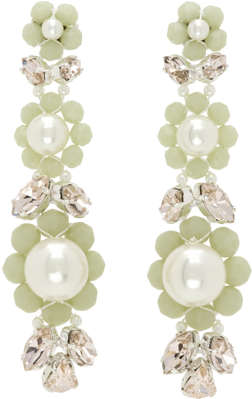 Simone Rocha Green Beaded Drop Earrings Simone Rocha