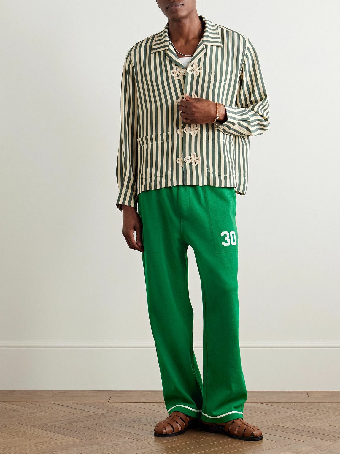 BODE - Sophomore Straight-Leg Appliquéd Cotton and Lyocell-Blend Jersey Sweatpants - Green